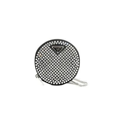 PRADA ROUND CHAIN SHOULDER BAG BLACK 1NR003 (12*12*2cm) 